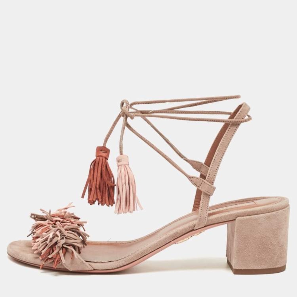Aquazzura Multicolor Suede Fringe Wild Thing Ankle Strap Sandals Size 38.5